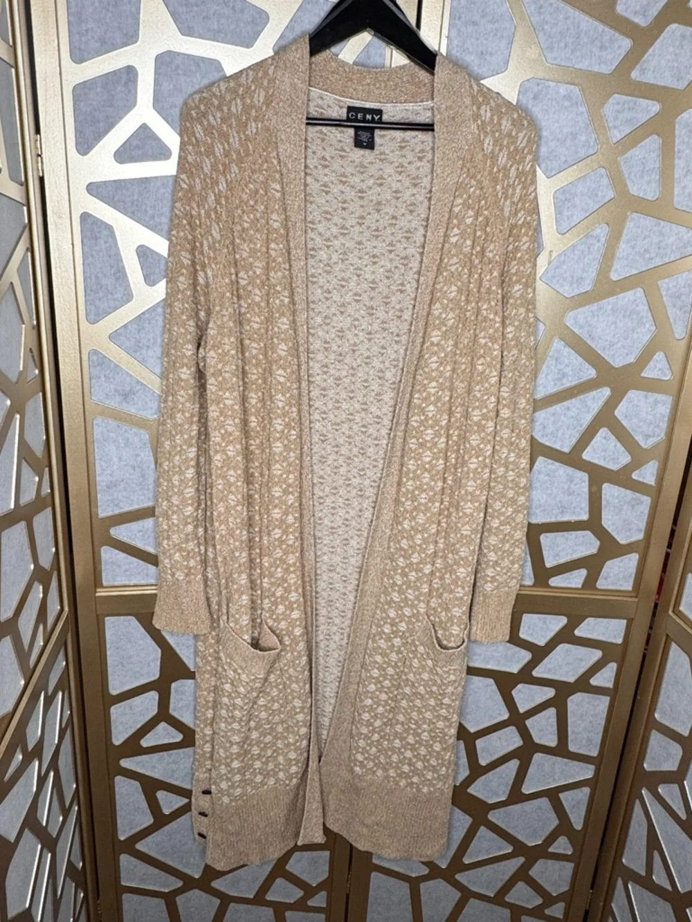 Ceny Open Front Textured Cardigan Sweater – Beige Neutral Cozy Chic Size M - Picture 2 of 9